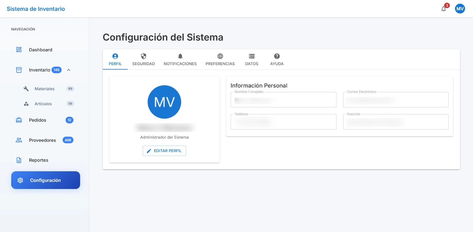 Panel de Configuración